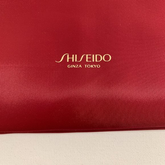 SHISEIDO Ginza Tokyo Fabric Shoulder Bag Red Faux Leather Handles Light Weight - Picture 3 of 14
